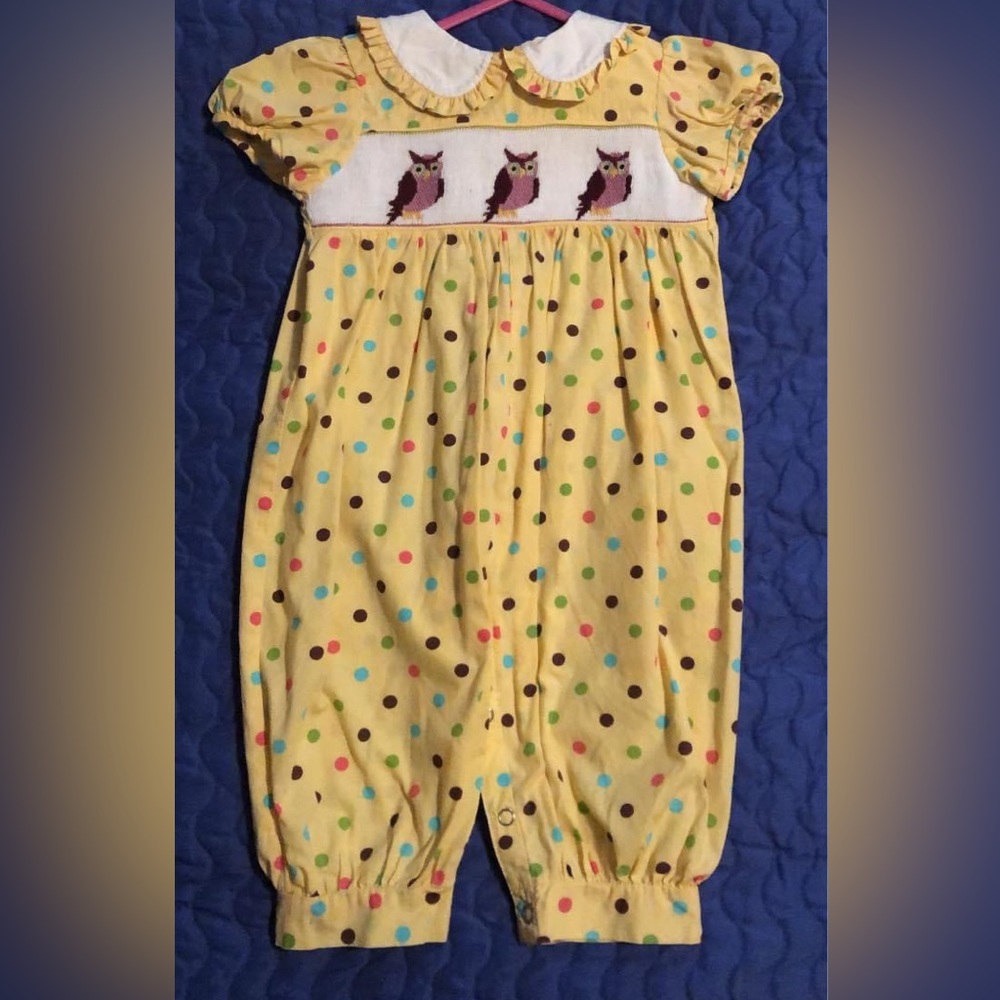 18 month Mom & Me smocked owl romper